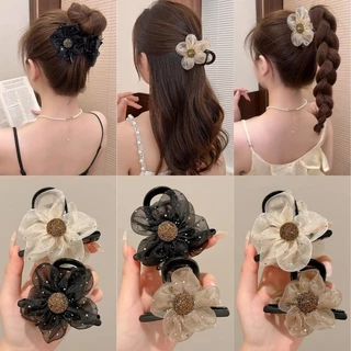 กิ๊บติดผมสําหรับผู้หญิงแฟชั่นเกาหลีใหม่อารมณ์ที่สวยงามตาข่ายผมหางม้าสูงดอกไม้กิ๊บหนีบขนาดเล็กเครื่องประดับผม
