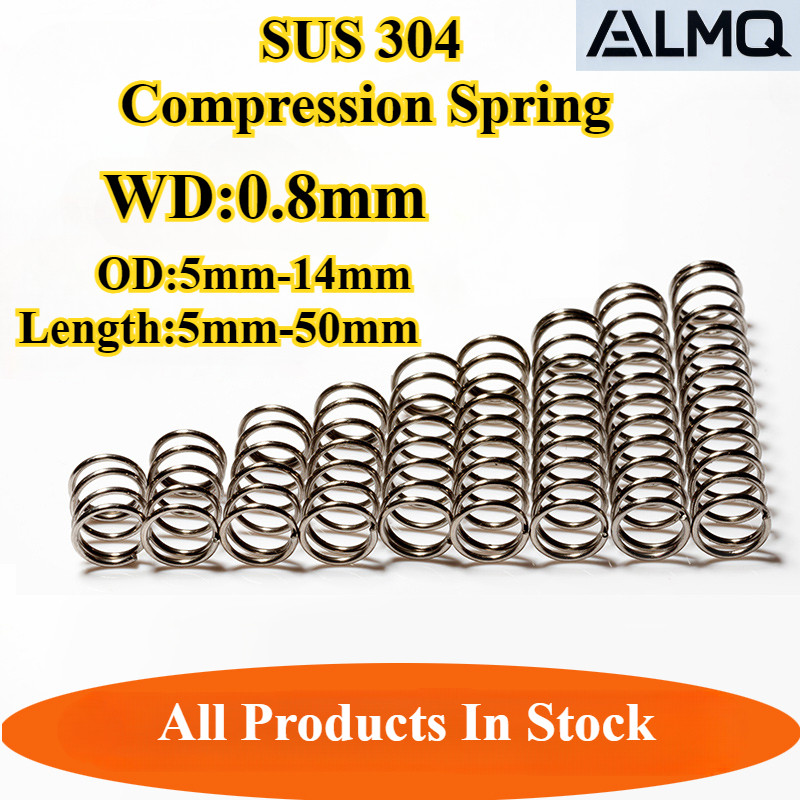 [LMQ-TYH] 304 Stainless Steel, Compression Spring (เส้นผ่านศูนย์กลางสายไฟ 0.8mm * เส้นผ่านศูนย์กลางภายนอก 5mm-14mm * ยาว 5mm-50mm) สปริงแรงดันความแม่นยํา