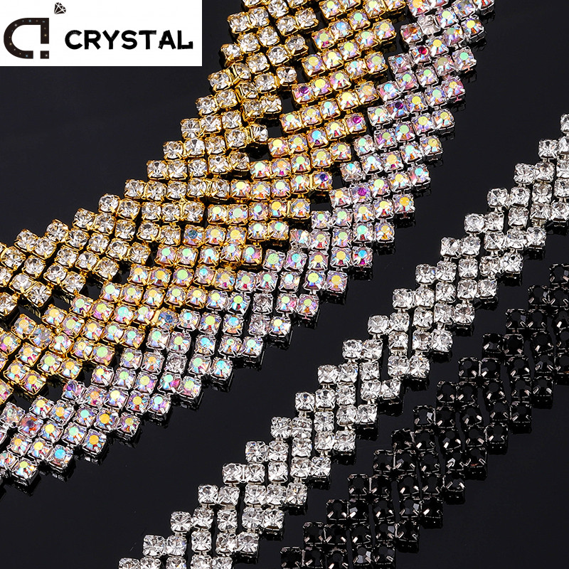 ประณีต กว้าง 15 มม.แก้วคริสตัล Rhinestone Chain Claw เพชร Trim DIY รองเท้าชุดกาว DIY อุปกรณ์เสริม