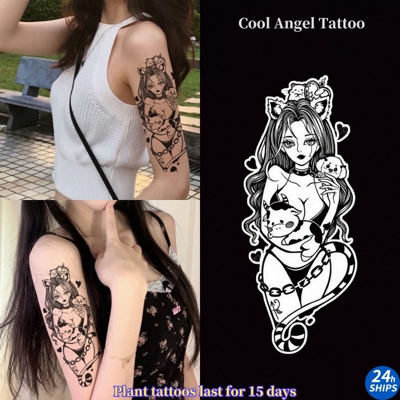 ฟ็อกซ์สาวแบบสักสาวเซ็กซี่แขนพืชสักสติกเกอร์รอยสักกันน้ําติดทนนาน15วันสติกเกอร์ผิวรอยสักปลอมชั่วคราว