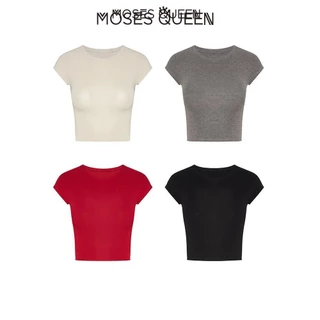 MOSESQUEEN แขนสั้นอเมริกันเปิดปุ่ม ฤดูร้อนใหม่ผู้หญิงบางและบางเสื้อยืดแขนสั้นครึ่งแขนด้านบน#62169