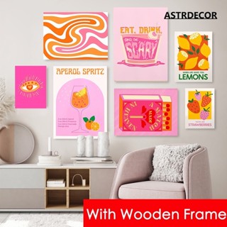 (พร้อมกรอบ) โปสเตอร์ภาพวาดผ้าใบ รูปสตรอเบอร์รี่ เลม่อน สีชมพ…