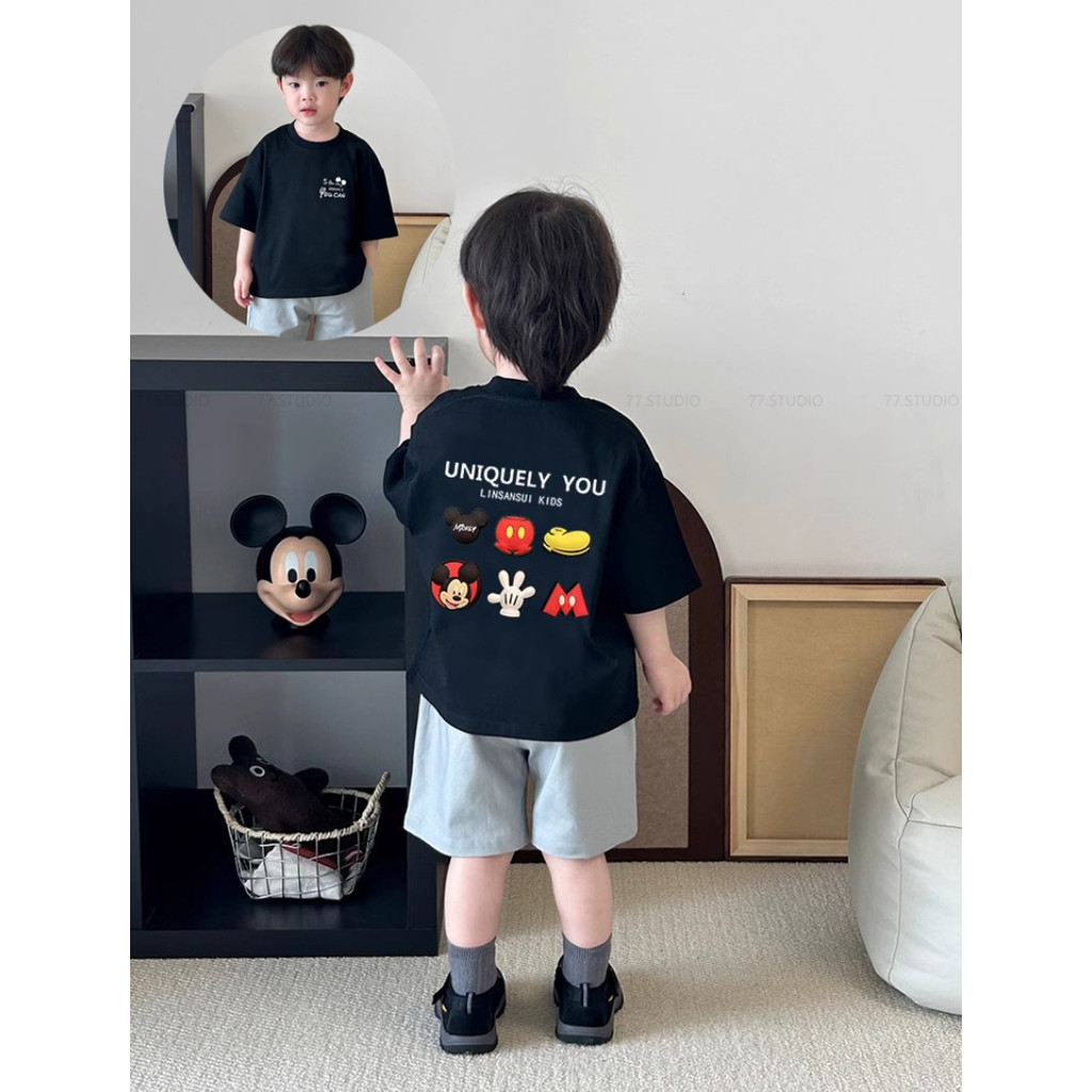 （พร้อมส่งจากกทม มาถึงใน 2วัน）เสื้อผ้าเด็ก ฤดูร้อน เด็ก เสื้อยืดแขนสั้นหลวม ลำลอง เด็กชาย ผ้าฝ้ายพิมพ์ท็อปส์