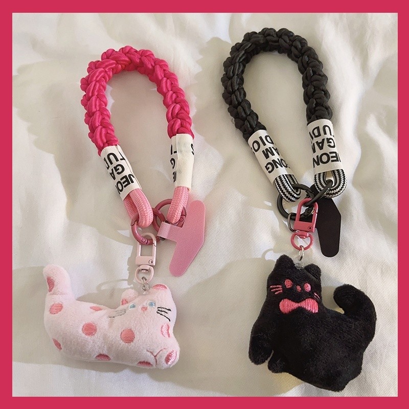 Polka Dot Cat จี้มือเชือกน่ารักสาวกระเป๋านักเรียน Chain สายรัดข้อมือแบบพกพาสร้อยข้อมือ CCD พวงกุญแจรถหูฟังอุปกรณ์เสริมโทรศัพท์มือถือสาย Lanyard