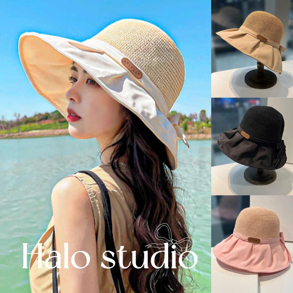 Halo studio พร้อมส่ง🔥 หมวกกันแดดสตรี ป้องกันรังสียูวี เหมาะสำหรับการเดินทางกลางแจ้ง