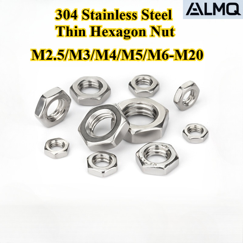 [LMQ-LJLM] น็อตหกเหลี่ยมสแตนเลส 304, น็อตหกเหลี่ยมบาง M2.5/M3/M4/M5/M6-M20 น็อตหกเหลี่ยมสแตนเลส, น็อ