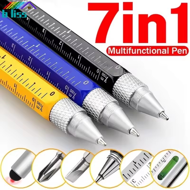 Zononon 6-in-1 Multi Tool ปากกาพร้อมสไตลัส/ไม้บรรทัด/ไขควง, ปากกาโลหะอลูมิเนียมสําหรับ DIY/สํานักงาน, 3 สีพร้อมเติม 3 รวมอยู่ด้วย