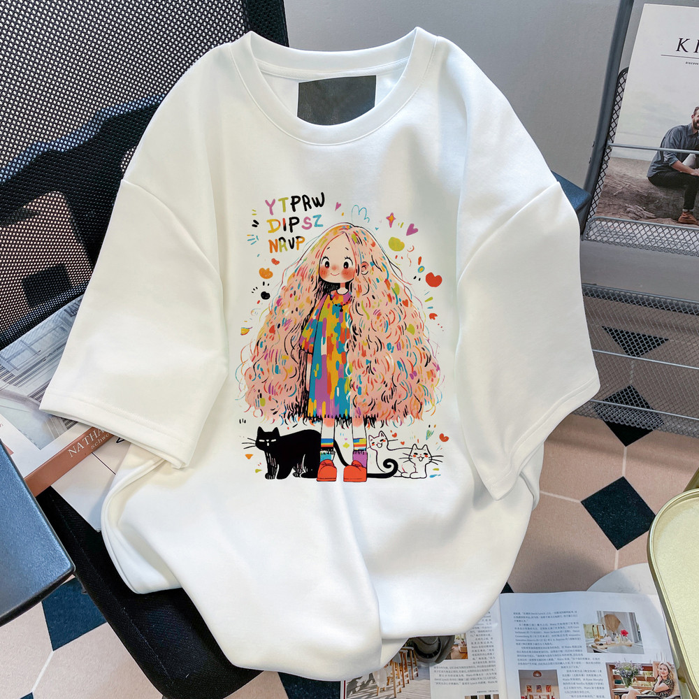 COD✅ (จัดส่งในกรุงเทพฯ) MAO Shop 日系独特别致卡通印花短袖T恤女2024新款夏季设计感小众纯棉上衣