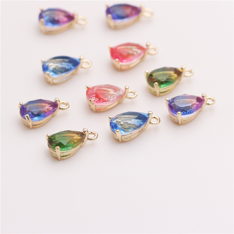 14k สี Retention ทองแดง Gold-Plated ฝัง Gradient Water Drop 7 * 13 มม.Rare Earth Glass จี้สร้อยคอสร้