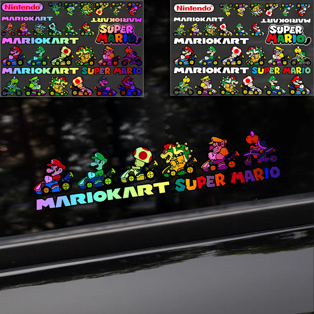สติกเกอร์สะท้อนแสง กันน้ํา กันแดด ลายการ์ตูน Super Mario น่ารัก สําหรับตกแต่งรถจักรยานยนต์ สกูตเตอร์ไฟฟ้า หมวกกันน๊อค