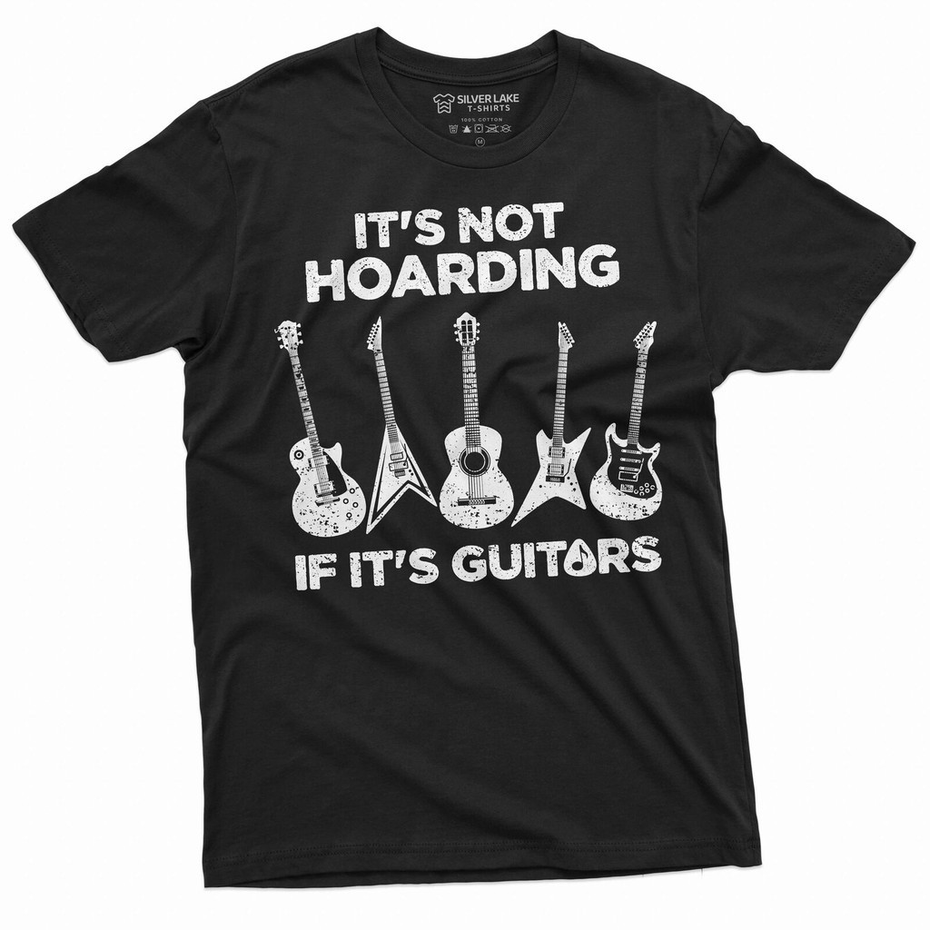 Mens Hoarding Guitars เสื้อยืดตลกเครื่องเล่นกีตาร์ Mens Funny S Musician
