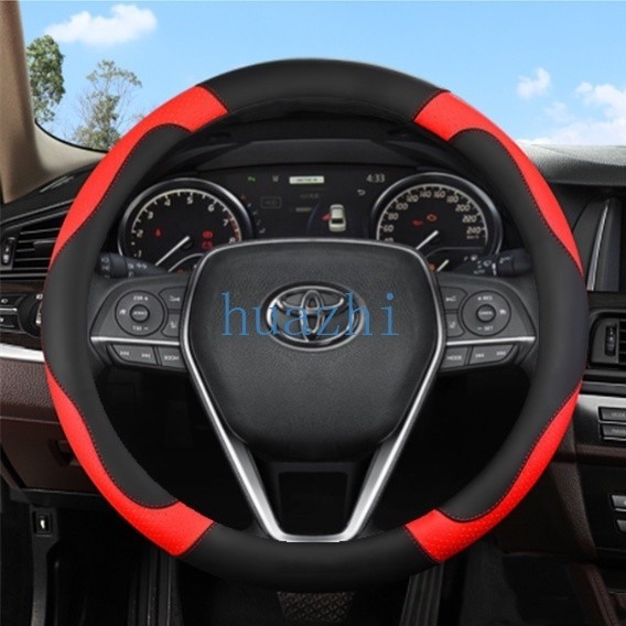 ปลอกหนังหุ้มพวงมาลัยรถยนต์ คาร์บอนไฟเบอร์ ขนาด 38 ซม. สําหรับ Toyota Wigo Vios Avanza Rush Fortuner Innova Hilux Corolla Cross Hiace Yaris Camry Alphard Altis