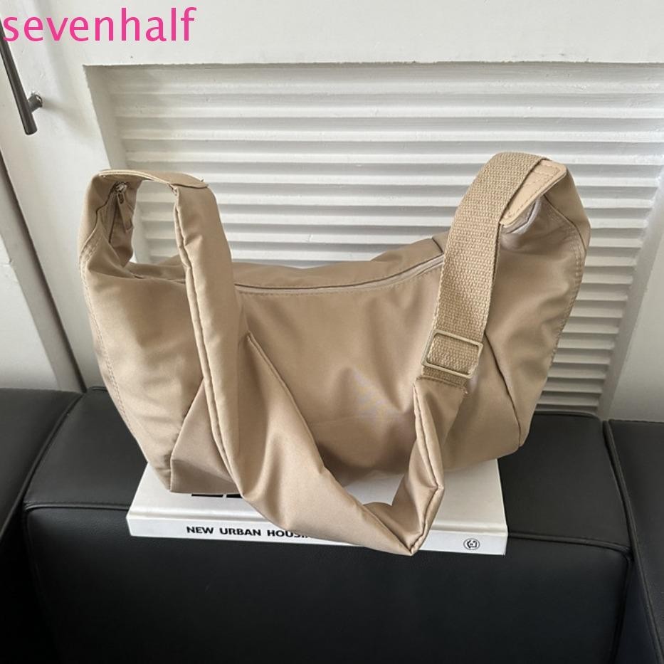 Sevenhalf กระเป๋าไนล่อน ลําลอง สะพายข้าง มีซิป ทรงเกี๊ยว พับได้ จุของได้เยอะ ปรับระดับได้ สําหรับผู้หญิง