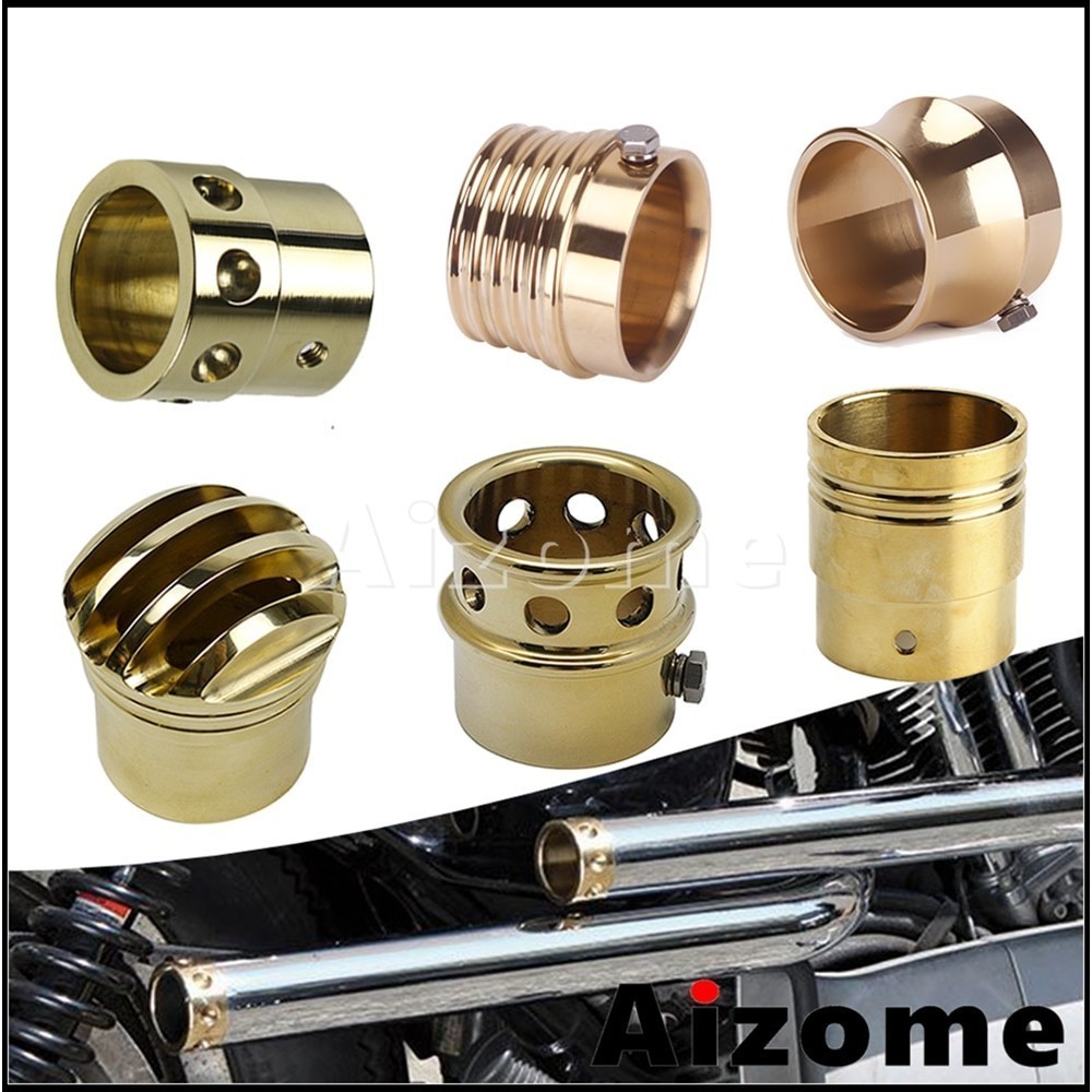 AI Brass Drilled 1.75" 2" 2.25" 2.5" Cafe Racer Exhaust Tips Muffler Plug For Harley XL Chopper Bobb