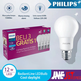 Lampu led philips  3 gratis 1 Paket 14.5 Watt 8W 12W 6500K  Cahaya nyaman  low loss rumah Led Bulb