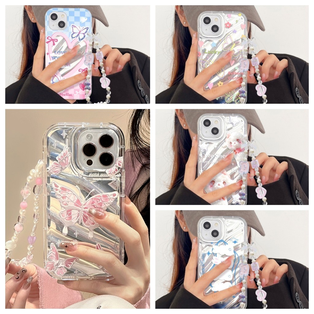 COD เคสโทรศัพท์ for iPhone 15 14 13 11 12 Pro MAX 6 7 8 Plus X XR XS Max เคสใสกันกระแทก บุคลิกเย็นชาพร้อมสร้อยข้อมือ