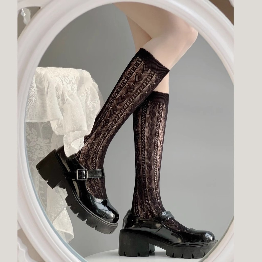 ถุงเท้าผู้หญิง jk จากญี่ปุ่น ถุงเท้ายาวถึงเข่าแบบถัก สีทึบ สไตล์โลลิต้า - รูปที่ 3
