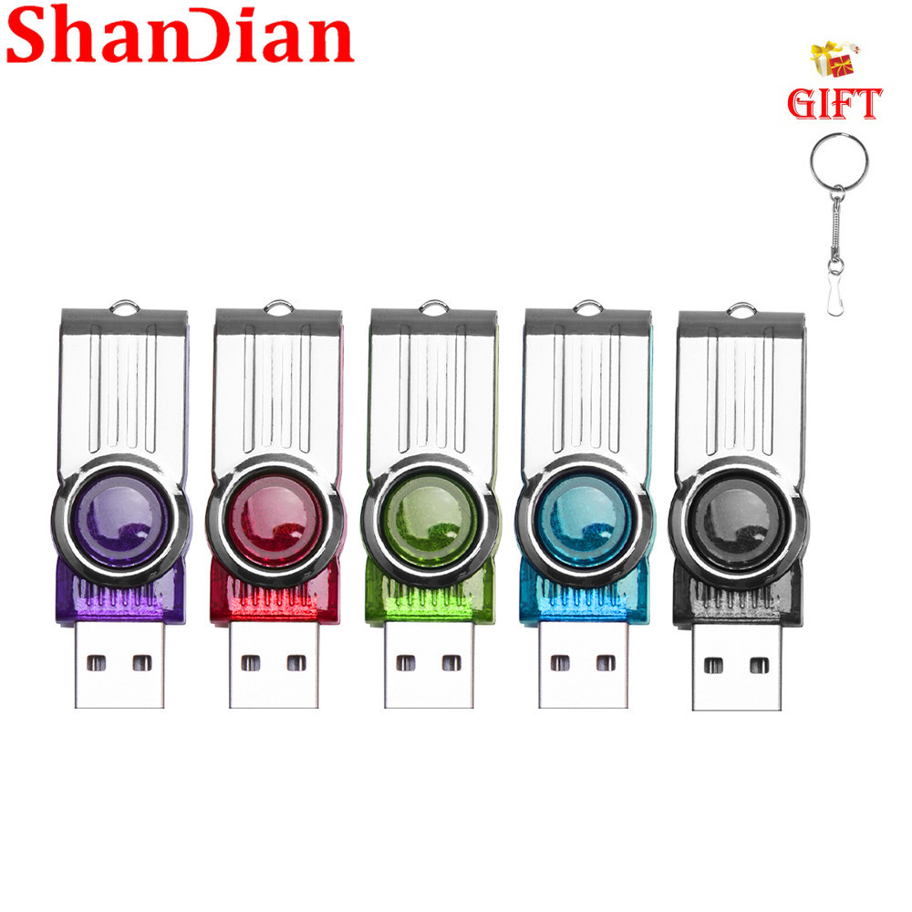 Shandian ฟรีพวงกุญแจ USB 2.0 แฟลชไดรฟ์ 128GB ไดรฟ์ปากกาความเร็วสูง 64GB หมุนได้ Pendrive 32GB แฟลชไดรฟ์โลหะ 16GB Mini Thumbdrive 8GB ธุรกิจของขวัญ Memory Stick 4GB