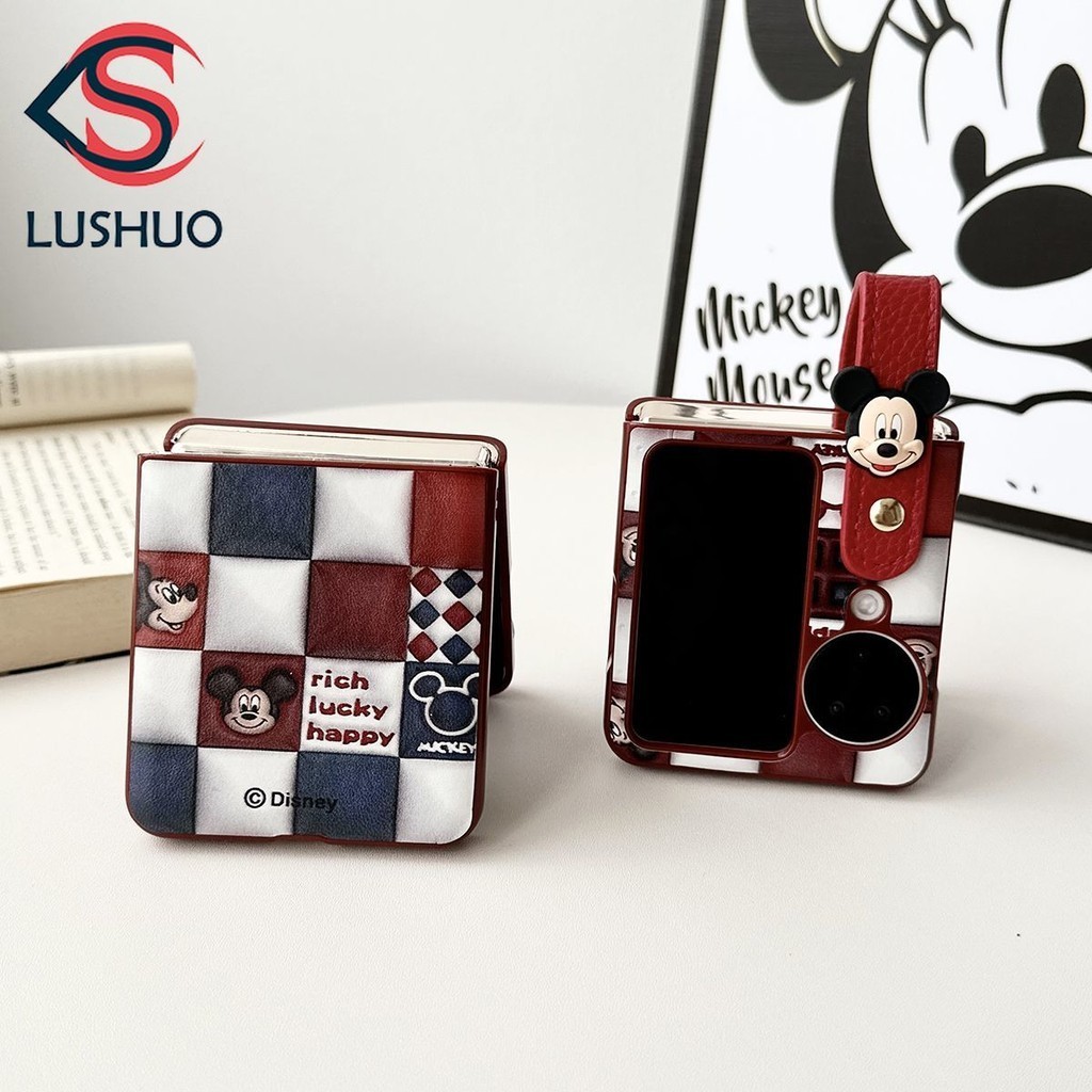 Lushuo เคสโทรศัพท ์ สําหรับ OPPO ค ้ นหา n3 N2 Flip น ่ ารัก Mickey หนังปกหลังพร ้ อมสายรัดข ้ อมือสําหรับ findn2 3 พลิกค ้ นหา N2 n3 Flip