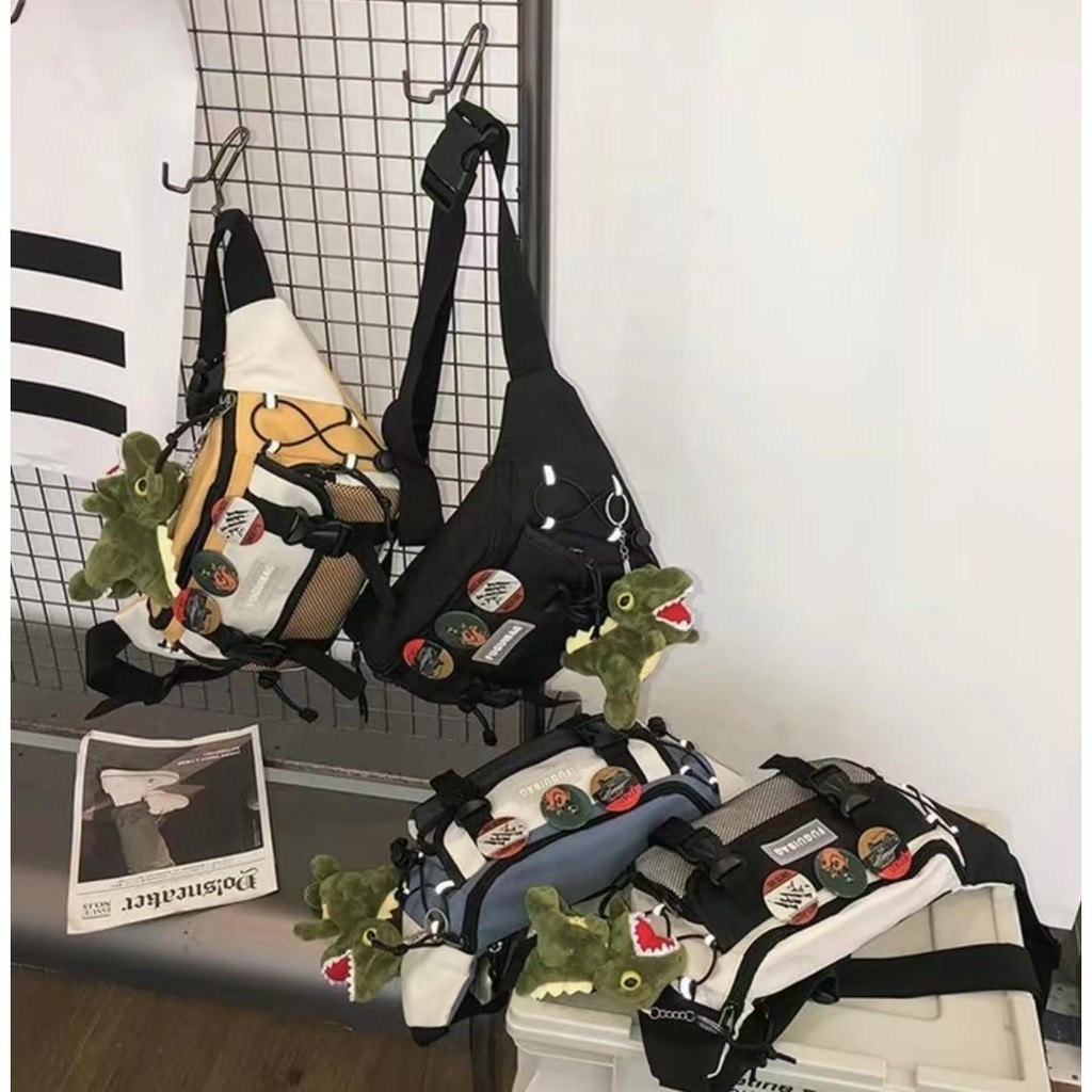 【พร้อมส่ง】Sky Bag Fashion กระเป๋าคาดเอวสะพายหน้าอก สไตล์เกาหลี มีเข็มกลัด 4 ชิ่น