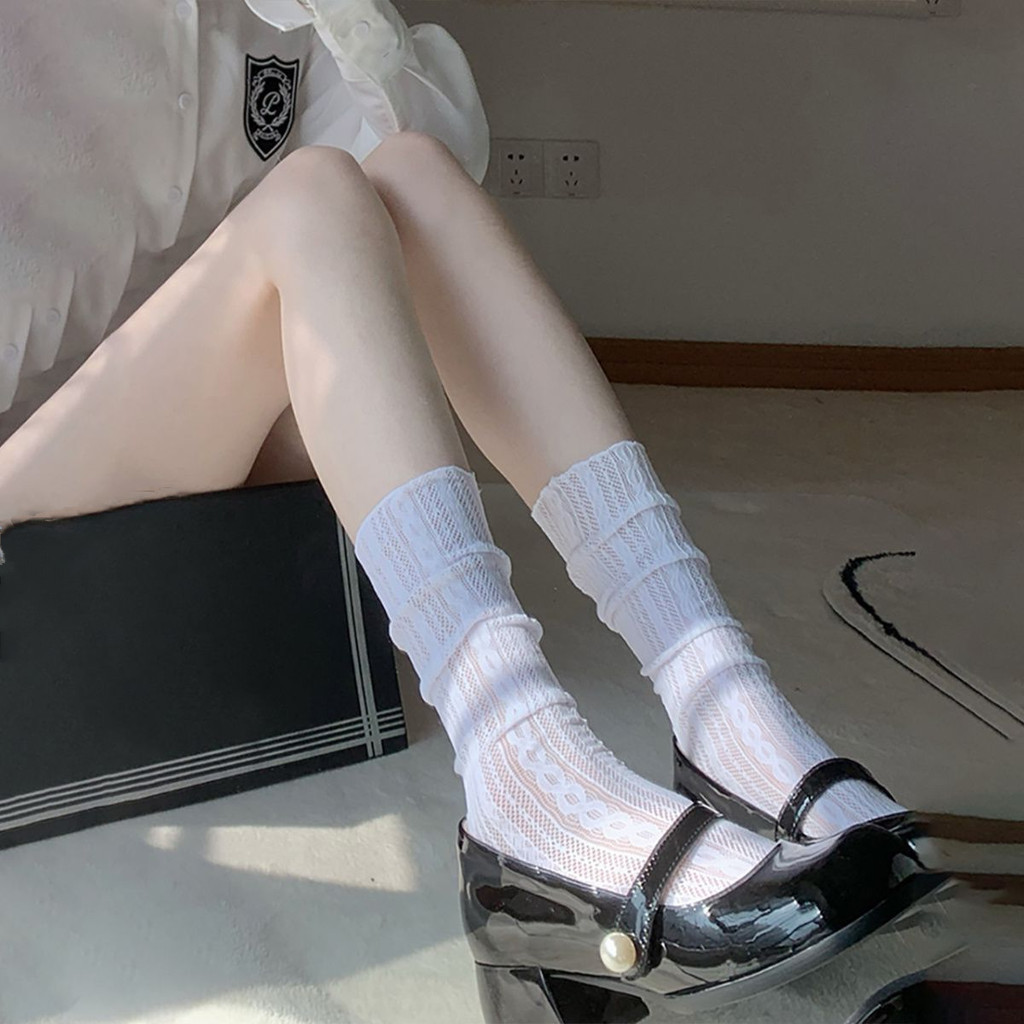 ถุงเท้ายาว jk ญี่ปุ่น ถุงเท้าลูกไม้ สไตล์ y2k ใส่สบาย ระบายอากาศได้ดี ราคา ถูกที่สุด ดีลบีเคเค แกลเลอรีภาพที่ 9