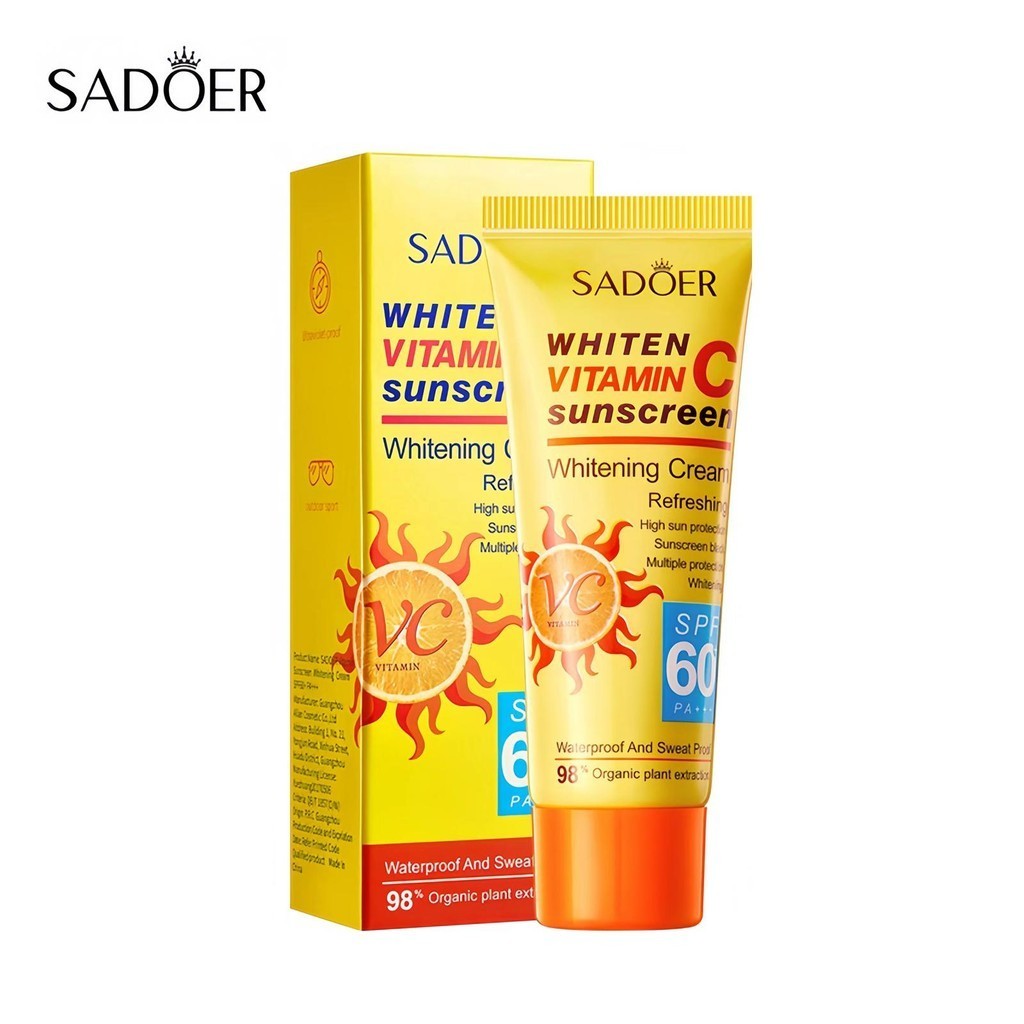 SADOER VC ครีมกันแดด กันแดด  SPF60+pa+++ UV ซึมไว ไม่มัน ไม่อุดตัน สำหรับผิวแพ้ง่าย 40g.  หลอดเหลือง Skincare สกินแคร์