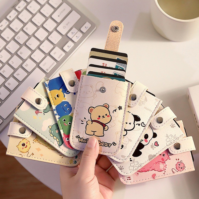 การ ์ ตูน Sanrio Pachacco Bear Cascading ซ ่ อนดึงออกผู ้ ถือบัตรหนัง Pu Multi-Card Organizer ID Card Case