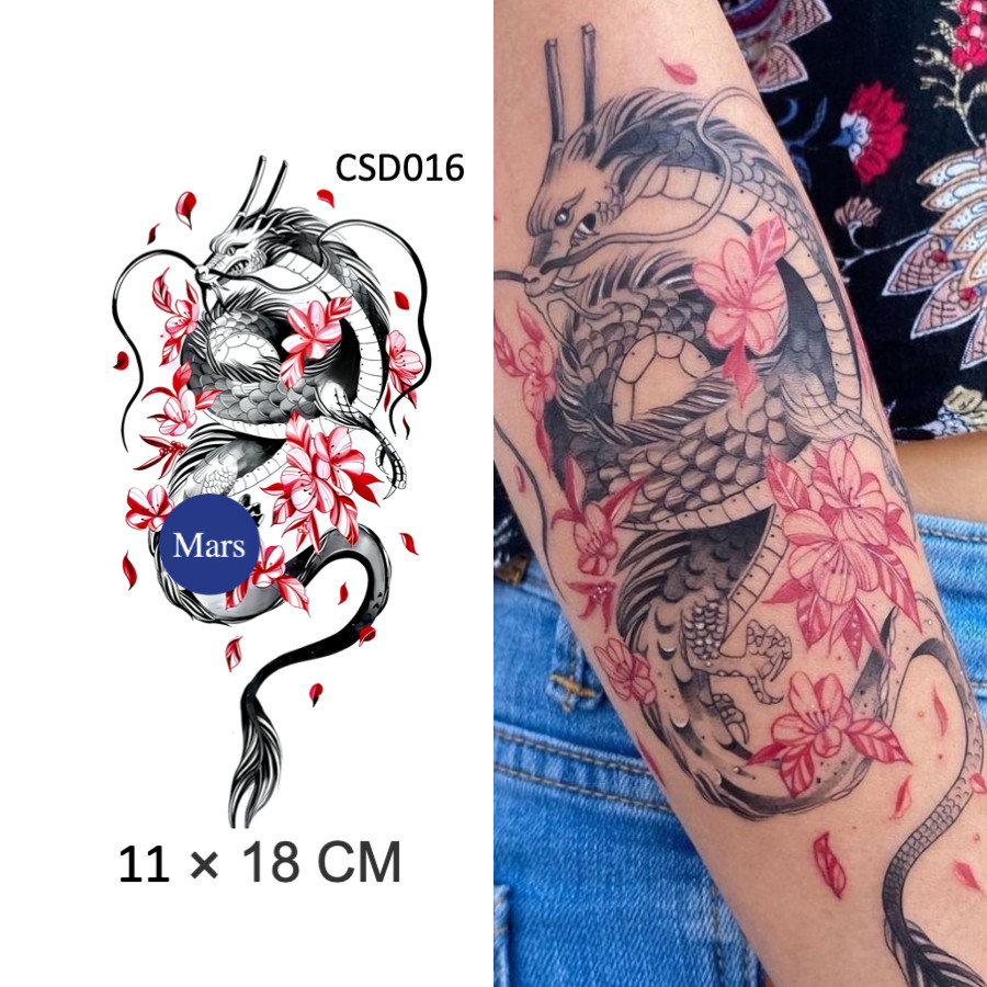 Mars Tattoocommon Tattoo รอยสักสี ติดทนนาน สติ๊กเกอร์รอยสักชั่วคราว รอยสักปลอม มังกร CSD016