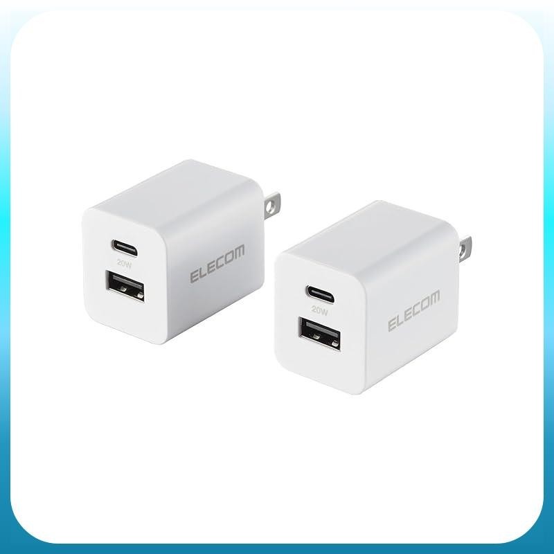 Elecom Type-C Charger 2-Pack 20W USB PD Compatible 2-Port USB-C USB-A [Compatible with iPhone 15/14/13/SE3/SE2, Galaxy, Pixel, Xperia, OPPO, etc.] White EC-AC22X2WH