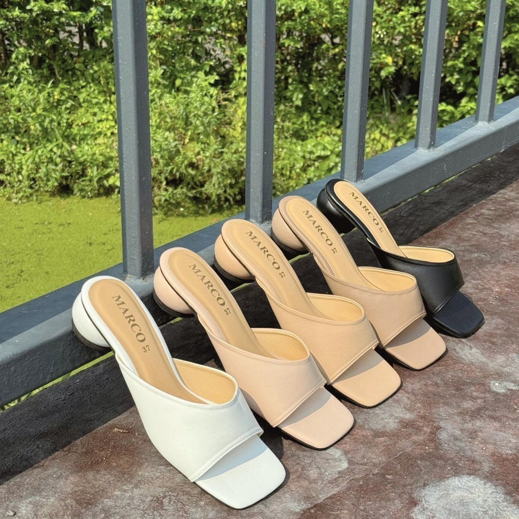 รองเท้าแฟชั่น แบรนด์ MARCO รุ่น A1086 รองเท้าส้น macoron สูง 1 นิ้ว เก็บหน้าเท้าอย่างดี ไซส์ 36-45