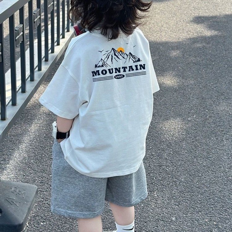 [Boy Top ] (1-14Y Cotton Boy T Shirt Short Sleeves Tshirt Loose Print Fashion Korean Style Wear