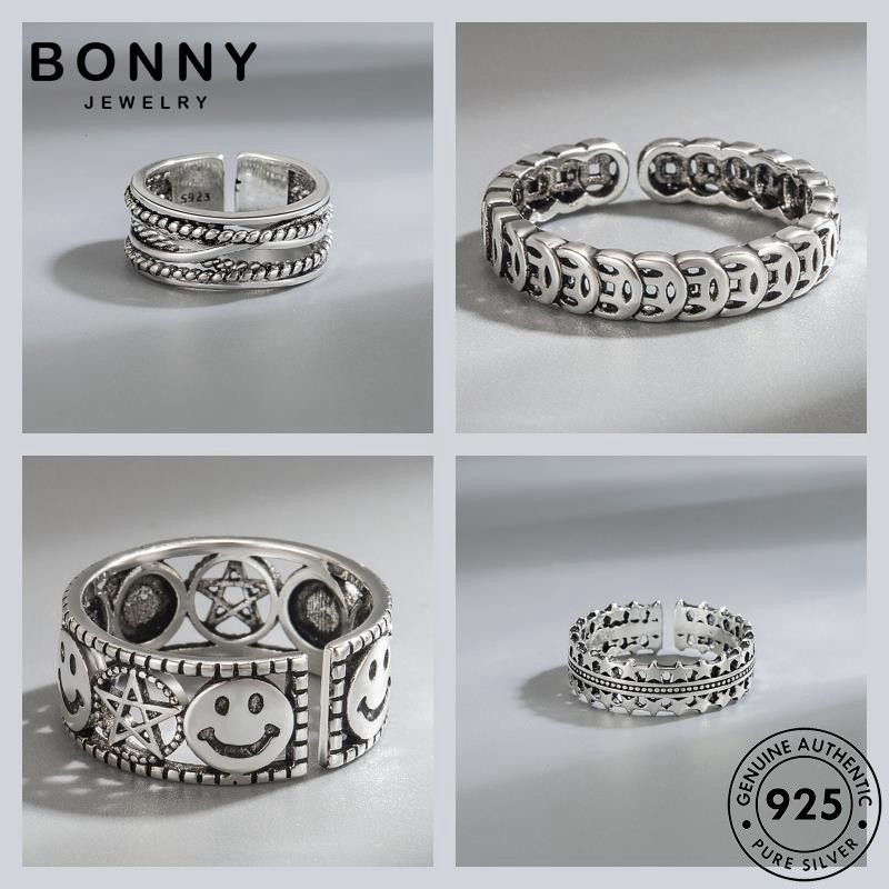BONNY JEWELRY แท้ 925 ผู้หญิง ย้อนยุค เงิน แหวน แหวนปรับได้ เพชร M151