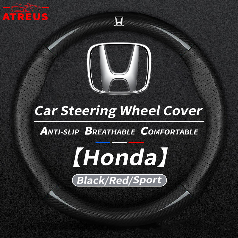 Honda หุ้มพวงมาลัยคาร์บอนไฟเบอร์ หุ้มพวงมาลัยรถยนต์ ปลอกหุ้มพวงมาลัยรถยนต์ ที่หุ้มพวงมาลัยรถยนต์ สำหรับ Honda civic 11th gen fd fc eg fk HRV Jazz City Mugen Fit Vezel Accord BRV WRV Stream อุปกรณ์ตกแต่งรถยนต์
