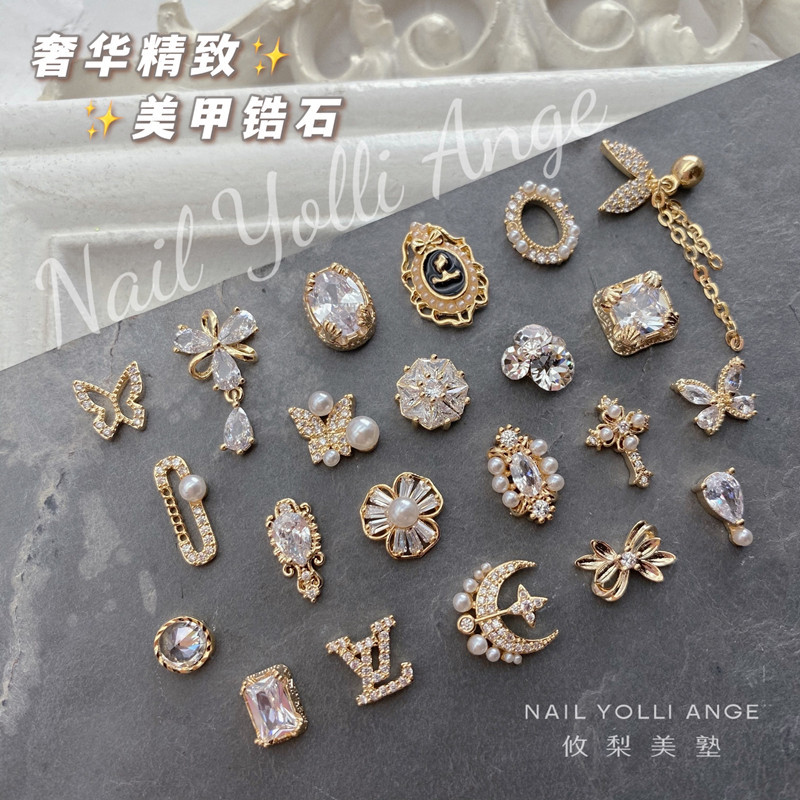 คริสตัลหรูหรา 18K ทองต ้ านอนุมูลอิสระสีการเก ็ บรักษาเล ็ บเพทายเครื ่ องประดับPearl Pileเพชรผีเสื ้ อดอกไม ้ รอบน ้ ําDROPเพชรLZเล ็ บเครื ่ องประดับทาสีผลิตภัณฑ ์ สําเร ็ จรูปสวมใส ่ DIYวัสดุโทรศ