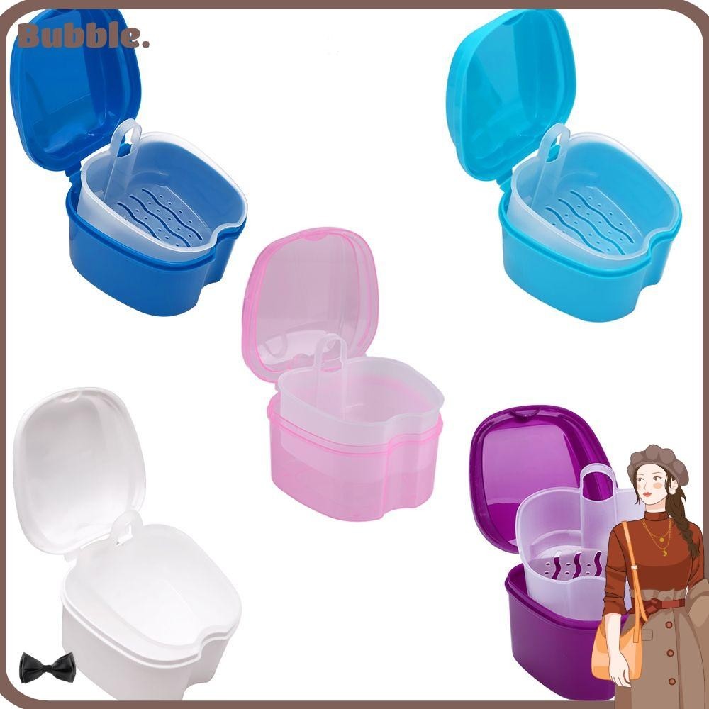 Bubble กล ่ องฟันปลอมแบบพกพาพร ้ อมถาดแขวนจัดฟัน Retainer ล ้ างตะกร ้ า