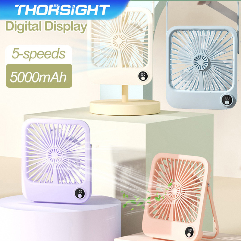 5000mAh พัดลมตั้งโต๊ะ พัดลมเล็ก ชาร์จ USB ลมแรง5เท่า แบตเตอรี่ความจุสูง แบตเตอรี่ขนาดเล็ก สำหรับหอพัก สำนักงาน กลางแจ้ง