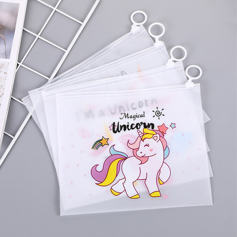 Hot Sale#Unicorn Frosted Pencil Case Stationery Case Large Capacity Transparent File Bag Student Minimalist Cute Cartoon Pencil CaseMQ4L EFSG