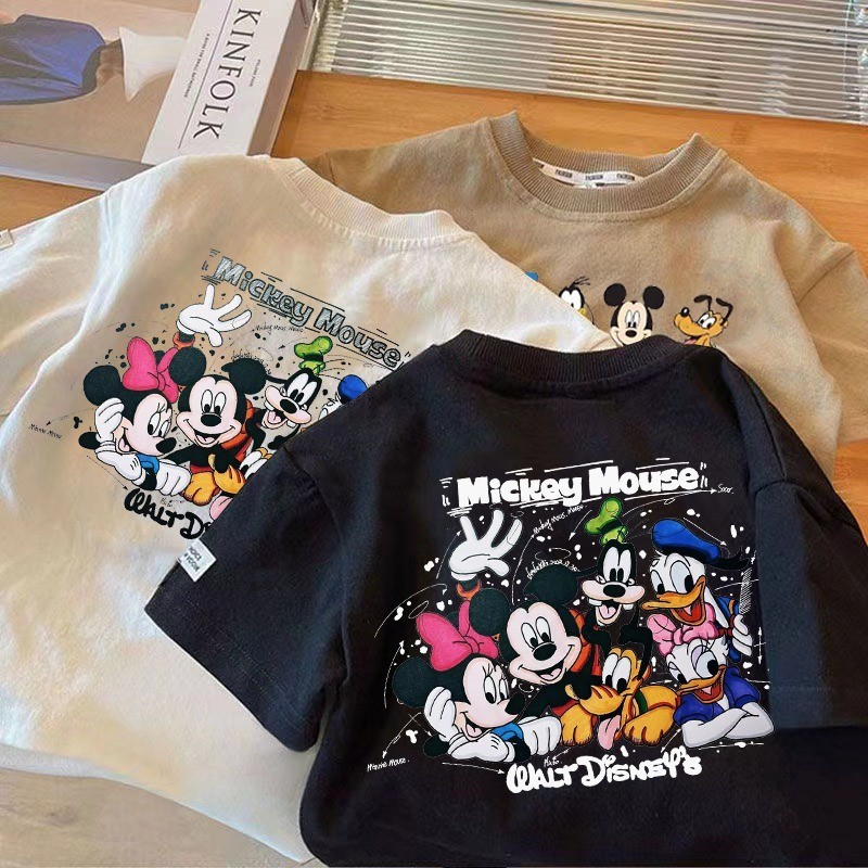 [Kid Top] (16-37กก.) เสื้อยืดผ้าฝ้ายสําหรับเด็กชายและเด็กหญิงเสื้อยืดแขนสั้นสไตล์เกาหลีพิมพ์ลายเสื้อผ้าเด็ก