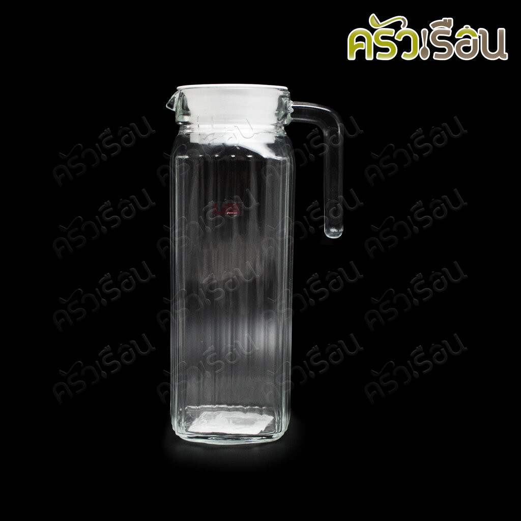 US เหยือกน้ำ แก้วใส ลายริ้ว พร้อมฝาพลาสติก 1200 มล. 8.7 x 13 x 24.5 ซม. SQP-1200 [ 1.2 ลิตร ]