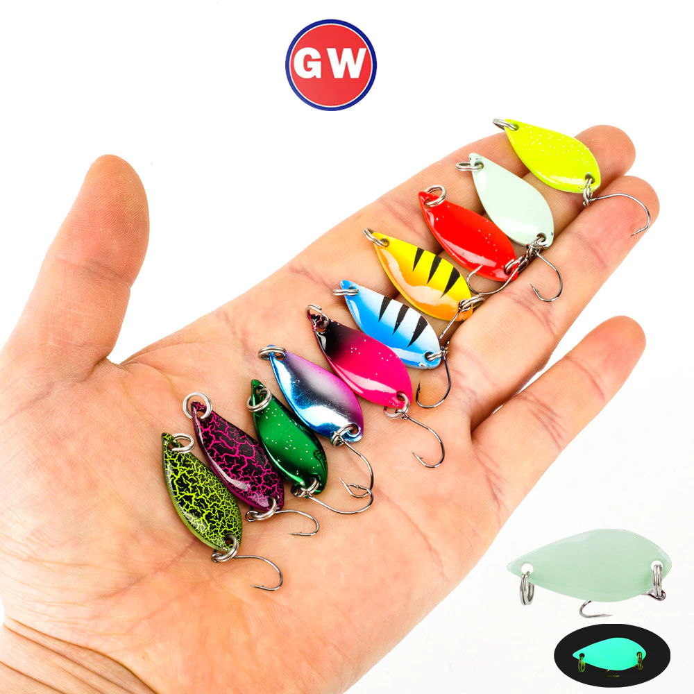10 สี 3 ซม./2.5g/3.5g/5g ช้อนเหยื่อ Hard Fishing Lures Sinking ช้อนโลหะ Jigging Lures เหยื่อตกปลาเหยื่อปลอมสําหรับปลาเทราท์เบส