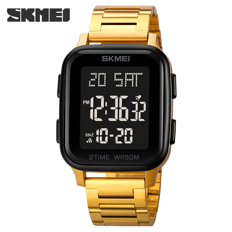 Skmei 1859 แฟชั ่ นผู ้ ชายนาฬิกากีฬาอิเล ็ กทรอนิกส ์ กันน ้ ําสแตนเลส Band Square นาฬิกานักเรียน 1858