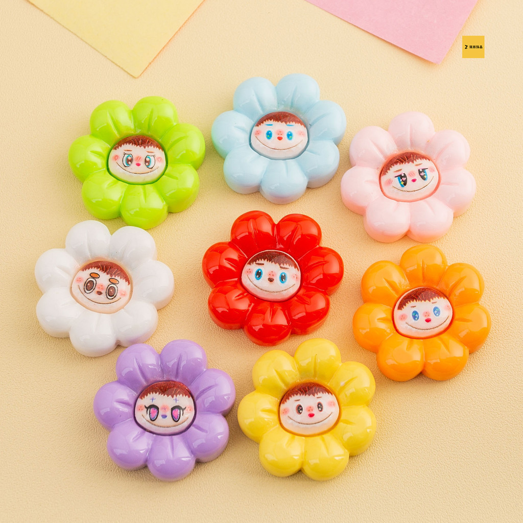 [3 #] หลายสีลาบราผ้าดอกทานตะวันชุดทําเองอุปกรณ์เสริมครีมกาวเรซิ่นอุปกรณ์เสริมเคสโทรศัพท์กิ๊บหัวเชือกรองเท้าหัวเข็มขัด ซคิว