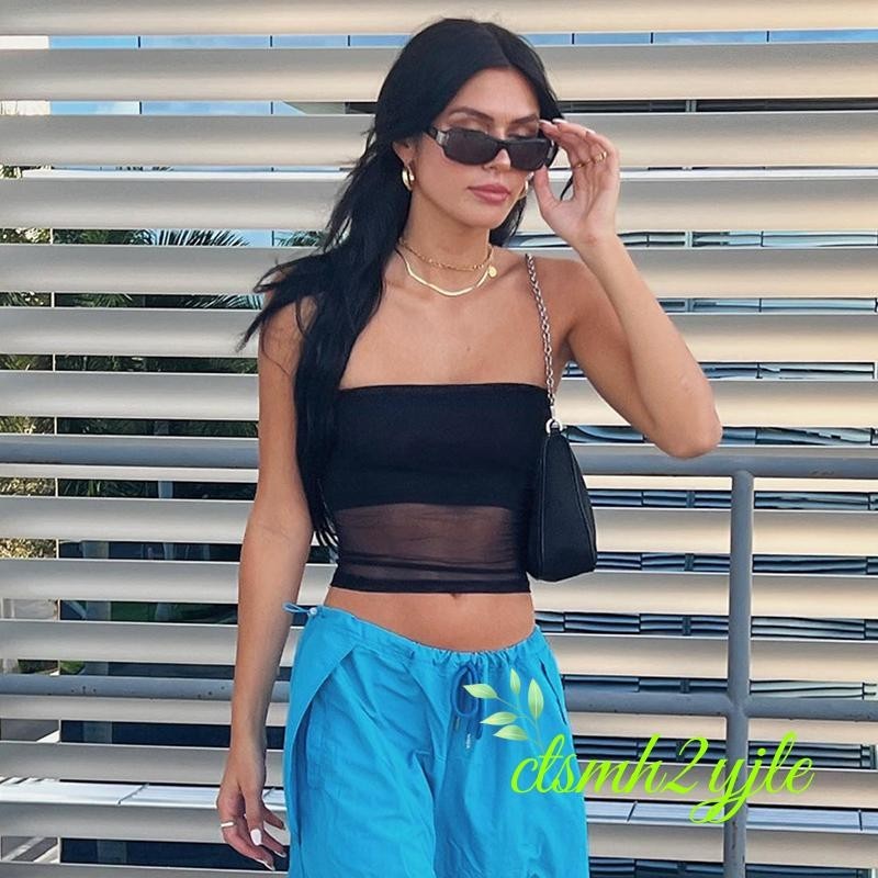 ผู้หญิง Tube Top Strapless Tulle Patchwork Solid ฤดูร้อนสุภาพสตรี Camisole สำหรับ Club Party