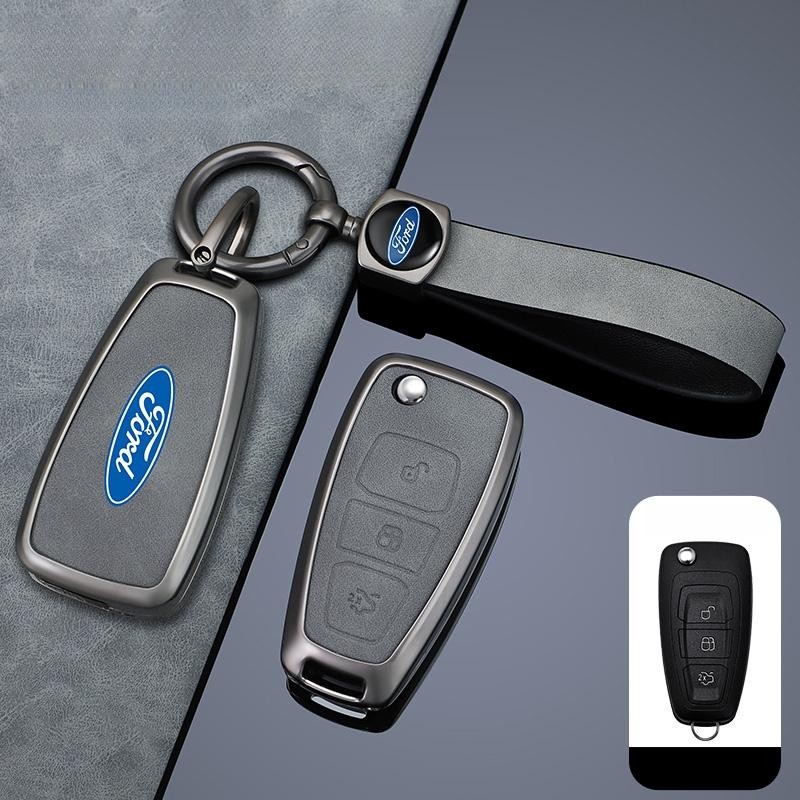 หนังสีเทากุญแจรถ Keybox สําหรับ Ford Ranger C-Max S-Max Focus Galaxy Mondeo Transit Fiesta Escape Ecosport รีโมทคอนโทรล Fob ฝาครอบป ้ องกันกรอบโลหะผสมสังกะสีทนทาน