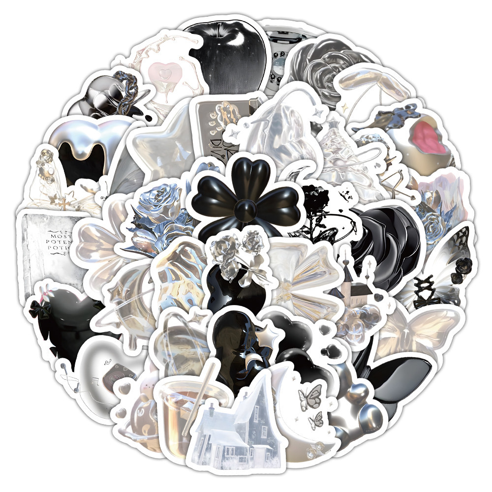 60/103pcs Silver บทคัดย ่ อ Art กันน ้ ํา Graffiti สติกเกอร ์ สําหรับหมวกกันน ็ อคจักรยานบัญชีมือดินสอ Decals LanLanStickersWorld
