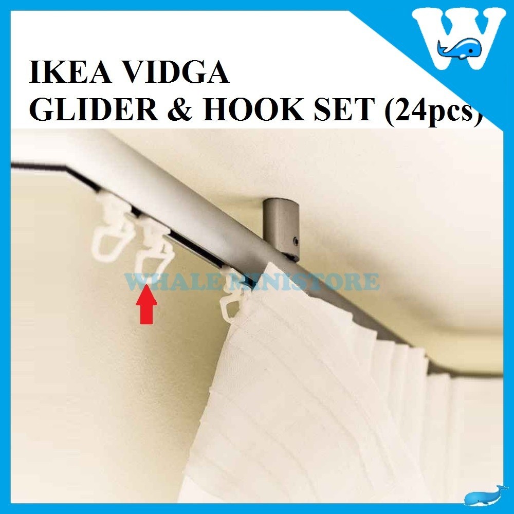 Ikea VIDGA GLIDER และชุดตะขอ (24 ชิ้น) สําหรับ CURTAIN TRACK RAIL