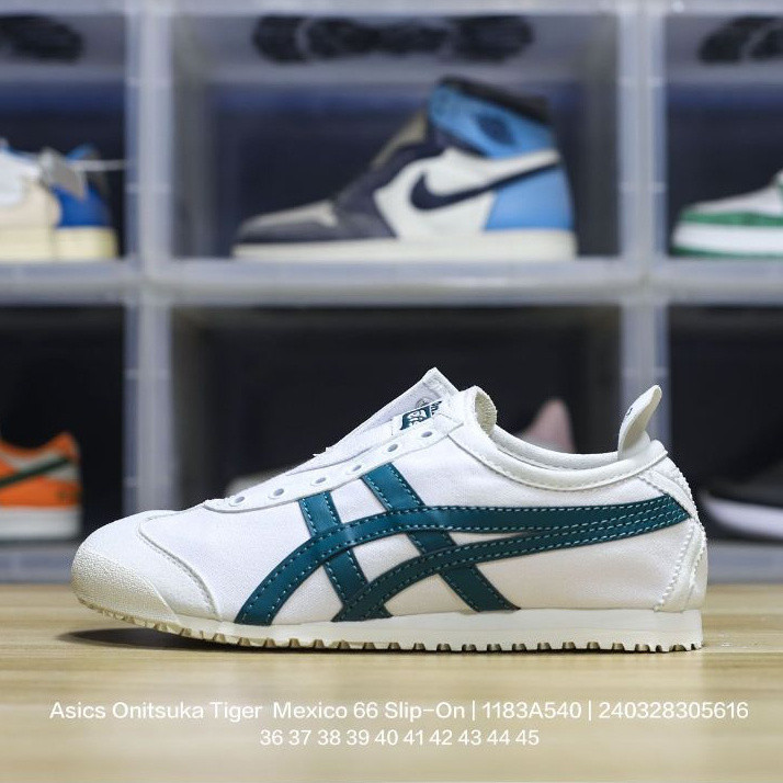 Nissan Classic Old Brand-Onitsuka Tiger Onitsuka Tiger Mexico 66 Slip-On Mexico Pedal Elastic Band Series Retro Classic All-Match Casual Canvas Jogging รองเท ้ า