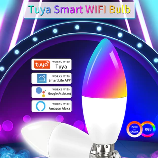 tuya rgb smart wifi ไฟ LED หลอดไฟ 6W E14 AC220V แอพควบคุมหลอดไฟ LED ทำงานร่วมกับ Alexa Google Assistant สำหรับการตกแต่งบ้าน
