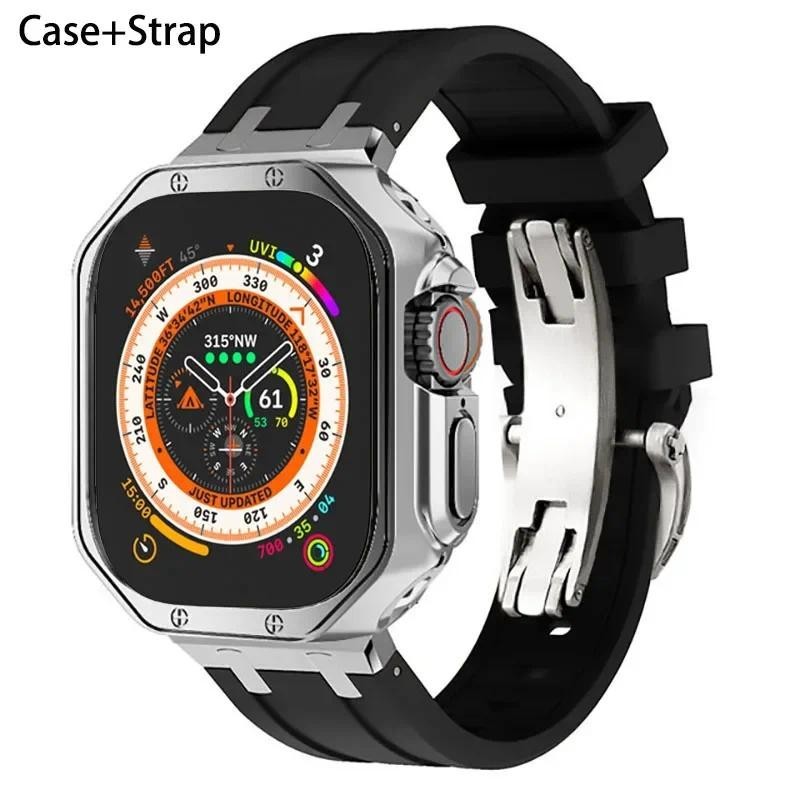 Richard หัวเข็มขัดสายรัดซิลิโคน + TPU กรณีป้องกันสําหรับ Apple Watch ultra 2 49 มม.44 มม.45 มม.40 มม.42 มม.38 มม.41 มม.Iwatch Series 9 8 7 6 5 4 SE 3 2 ultra