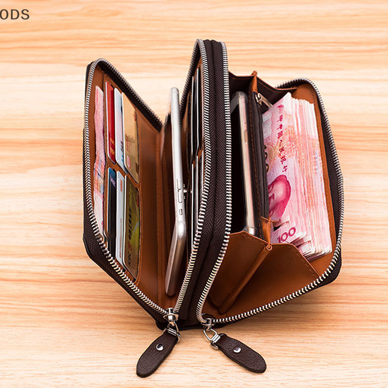 Ods Multi Slot กระเป๋าถือผู้ชาย Mens กระเป๋าสตางค์กระเป๋ายาวหนังซิปคู่ขนาดใหญ่ความจุกระเป๋าถือธุรกิจของขวัญสําหรับชาย OD